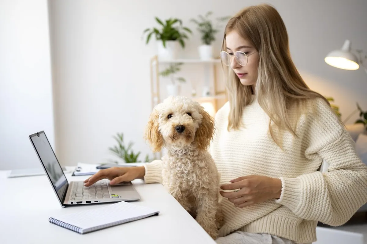 Person spending time with a companion dog at home