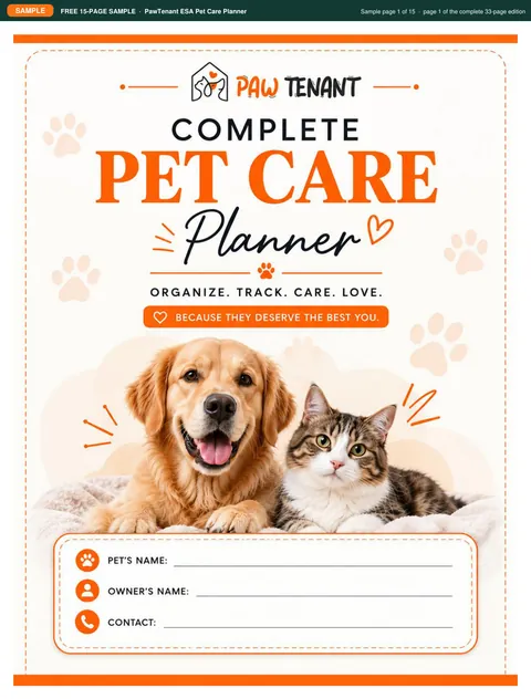 Sample page 1: the Pet Care Planner cover