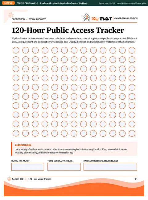 Sample page 12: optional 120-hour public access tracker