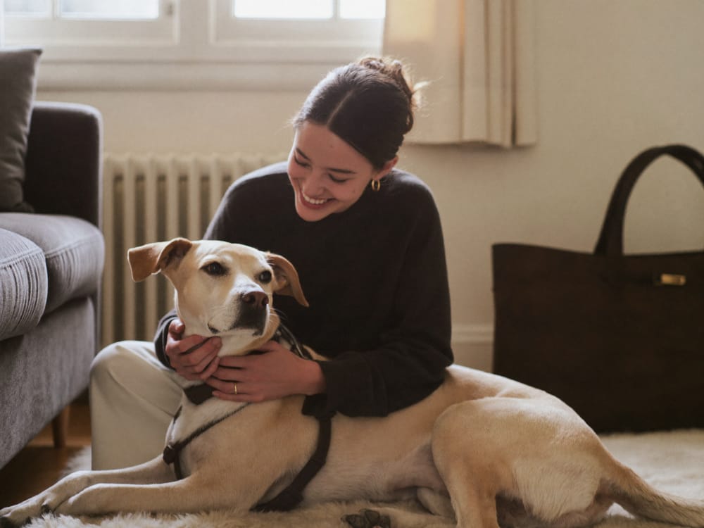 A renter hugging their emotional support dog at home in Florida